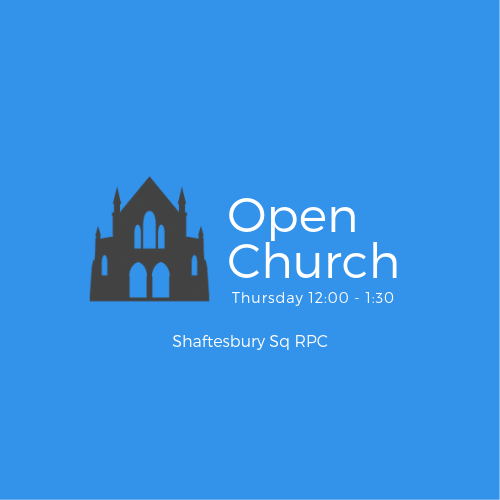 Open Church Logo, time of open church is 12:00 to 1:30